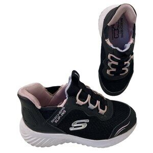 Skechers Slip Ins Shoes Little Girls 9 Black Pink Slip On Athletic Sneakers Logo